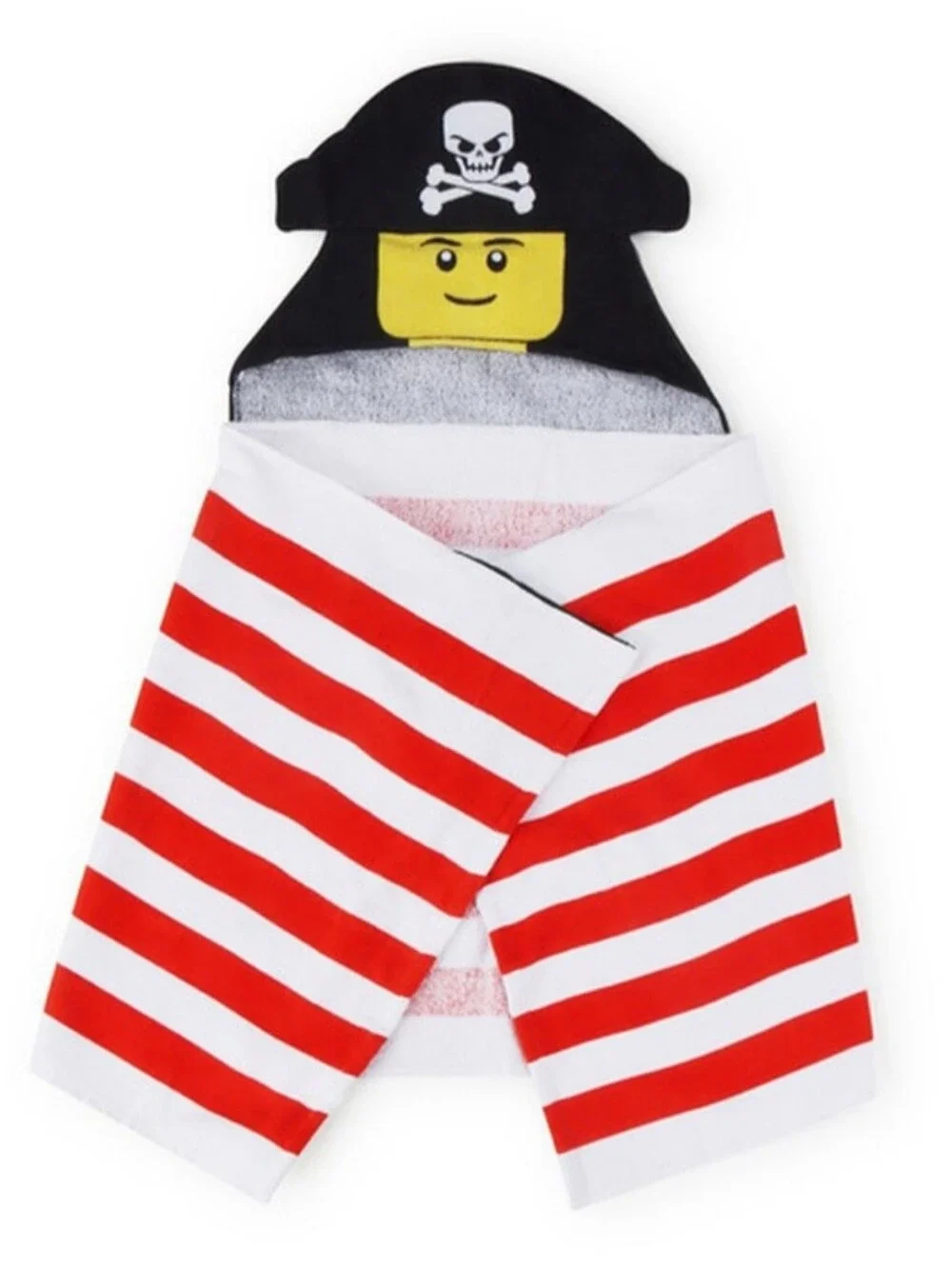 NWT Adorable LEGO pirate-themed hooded towel for kids. Black hood features a LEG